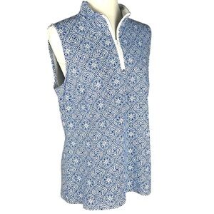 J McLaughlin Women’s XS Catalina Cloth Sleeveless Quarter Zip Blue Geo Print